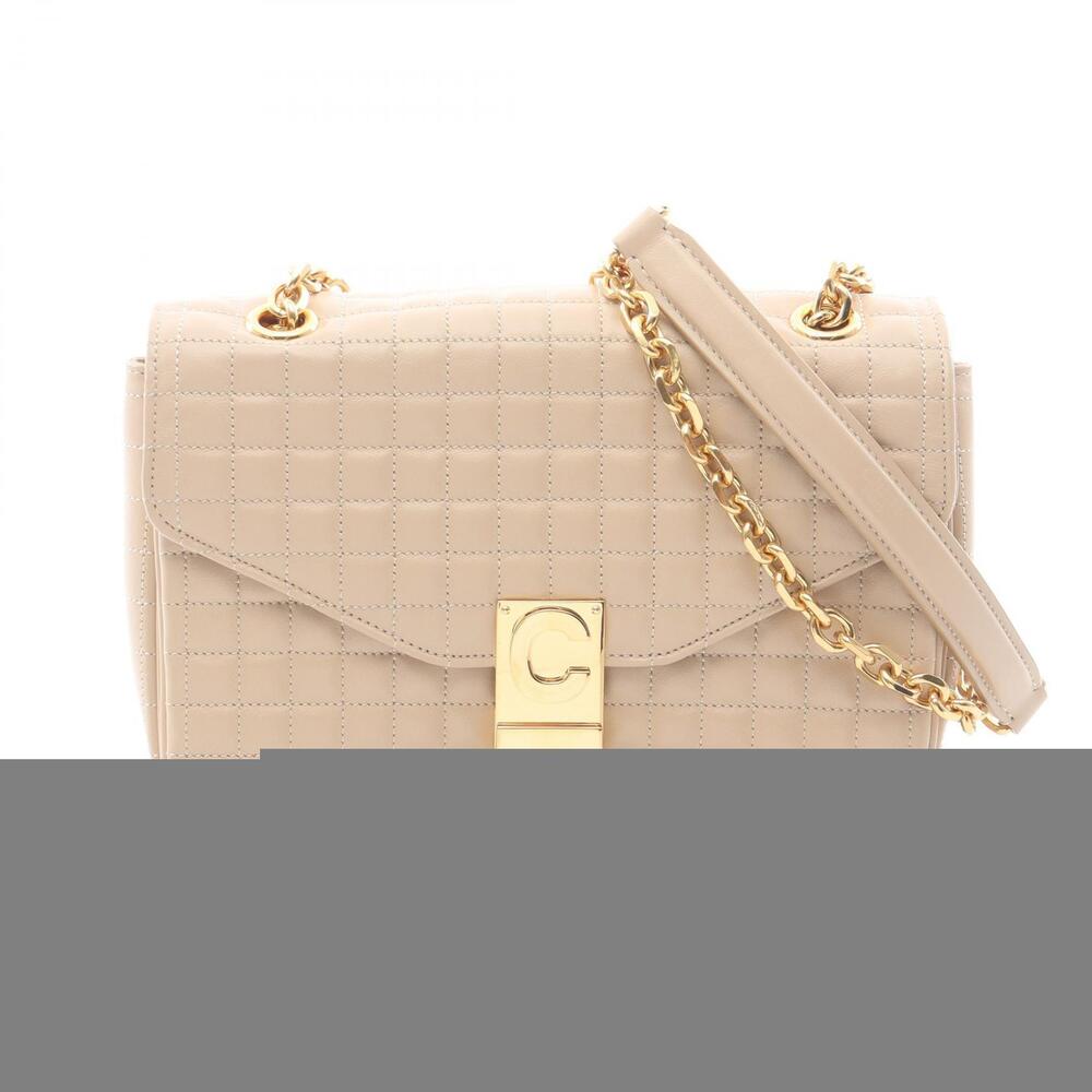 Celine C Quilted Shoulder Bag Leather Beige Cream